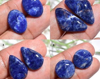 Natürliches blaues Sodalith-Paar, ovales Cabochon-Set für Ohrringe