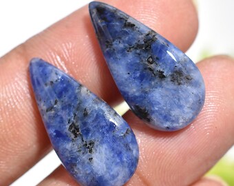 Natürliche Sodalith passendes Paar, Tropfenform blaue Kristall Cabochons, polierte flache Steine für handgemachte Ohrringe Schmuck