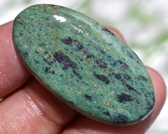 Oval Ruby Fuchsite Cabochon – Smooth Polished Gemstone, Flat Back Natural Stone for Jewelry Crafts