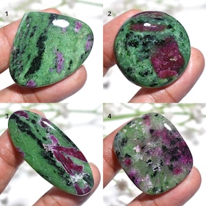Natural Ruby Zoisite Cabochon, Smooth Polished Flat Back Stone, Green & Pink Loose Gemstone