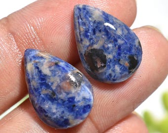 Schönes blaues Sodalith-Paar, glatter loser Sodalith-Edelstein-Set, Birnenform poliert passende Cabochon-Duo mit flachem Rücken für Ohrringe Schmuck