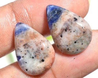 Natürliches Sodalith-Edelsteinpaar, glatt polierte lose Sodalith-Kristalle, Birnenform Passende Cabochons mit flacher Rückseite für Ohrringe Set