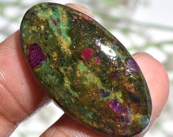 Oval Shape Ruby Fuchsite Cabochon, Natural Polished Gemstone, Smooth Flat Back Stones
