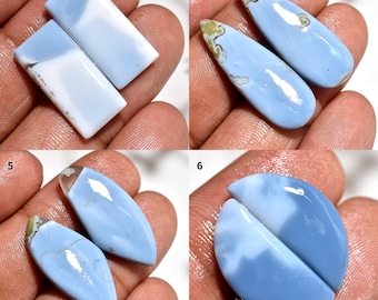 Owyhee Blue Opal Gemstone Pair, Oregon Opal Matching Cabochons, Smooth Polished Flat Back Stones