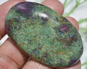 Oval Shaped Ruby Fuchsite Cabochon, Smooth Polished Natural Stone, Flat back Gemstone for Jewelry