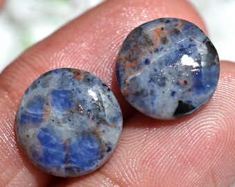 Natürliches blaues Sodalith-Paar, runder Cabochon-Stein, glatter flacher Rückseite passender Edelstein