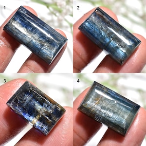 Flashy Blue Kyanite Cabochon, Puffy Rectangular Smooth Polished Gemstone