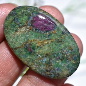 Natural Ruby Fuchsite Cabochon, Oval Polished Gemstone, Flat Back Jewelry Stone
