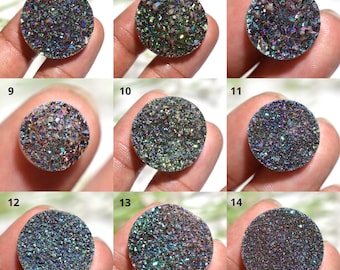 Sparkling Titanium Druzy Cabochon, Round Crystal Stone, Coated Flat Back Gem