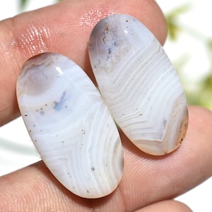 Par de gemas de ágata de Montana, cabujones naturales lisos a juego, piedras pulidas de reverso plano para joyería hecha a mano.