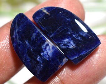 Natürliches Blaues Sodalith Cabochon Paar - Fancy Shaped Matching Edelstein Set, glatte Steine mit flacher Rückseite für Ohrringe oder Wire Wrapping