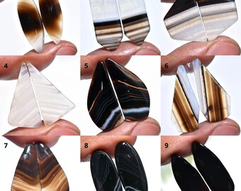 Black Banded Agate Cabochon Pair, Natural Layered Pattern Gemstones, Smooth Polished Matching Stones
