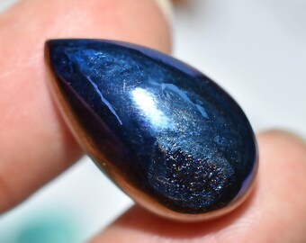 Shiny Blue Titanium Cabochon, AB Coated Druzy Pear Gemstone, Smooth Polished Flat Back Loose Titanium Crystal for Handmade Jewelry