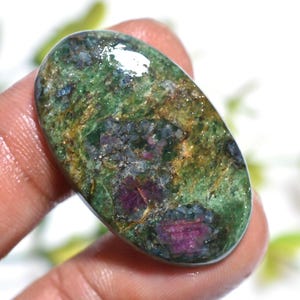 Natural Ruby Fuchsite Cabochon, Oval Shape Polished Gemstone, Smooth Flat Back Stones
