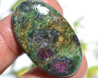 Natural Ruby Fuchsite Cabochon, Oval Shape Polished Gemstone, Smooth Flat Back Stones