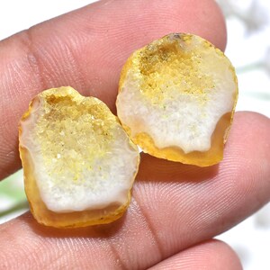 Paire de cabochons druzy en quartz solaire jaune, pierres précieuses assorties pour boucles d'oreilles, belle tranche de quartz, paire de pierres précieuses en vrac pour bijoux