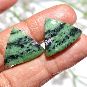 Natural Ruby Zoisite Matching Pair, Polished Cabochon Set for Jewelry Making