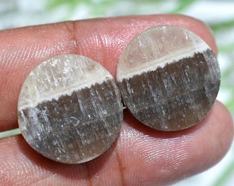 Round Zebra Calcite Jasper Pair, Smooth Cabochon Stones, Flat Back Jewelry Gems Set