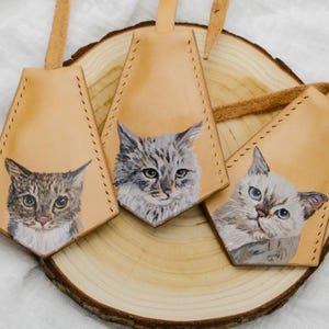 Hand-painted Custom Pet Leather Bag Charm Personalized Dog Portrait Gift Handmade Dog Memorial Cat Keychain Car Mirror Hanging Ornament
