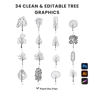34 Baum-Symbole für Architektur & Landschaft - Clipart-Pack | PNG, SVG, AI, Pinsel