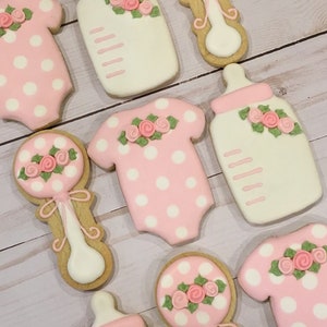 1 Dozen - Baby Shower Favors For Girls, Pink Baby Cookies, Baby In Bloom Cookies