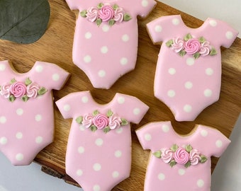 1 Dozen - Baby In Bloom Shower Favors For Girls, Pink Baby Shower Cookies, Flower Cookie Favors