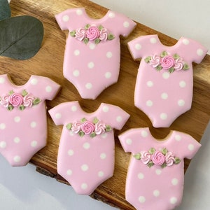 1 Dozen - Baby In Bloom Shower Favors For Girls, Pink Baby Shower Cookies, Flower Cookie Favors