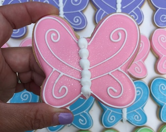 1 Dozen - Enchanted Garden Butterfly Cookies,  Butterfly Birthday Cookie Favors