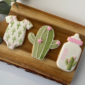 1 Dozen - Succulents Baby Shower Cookies, Cactus Baby Shower Favor Cookies