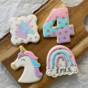 1 Dozen - Personalized Unicorns & Rainbows Birthday Cookies, Unicorn and Rainbow Party Cookies, Personalized Unicorn Favors