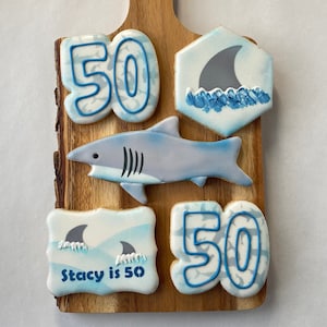 1 Dozen - Personalized Shark Birthday Party Cookies, Shark Cookies for Dessert Table