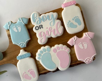 1 Dozen - Gender Reveal Party Cookies, He or She, Boy or Girl