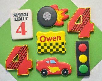 1 Dozen - Personalized Race Car, Racing Cars decorated sugar cookies for birthday party