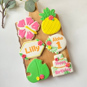 1 Dozen - Personalized Hawaiian Tropical Luau Birthday Cookies