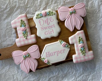 1 Dozen - Personalized One Sweet Girl 1st. Birthday Party  Decorated Sugar Cookies