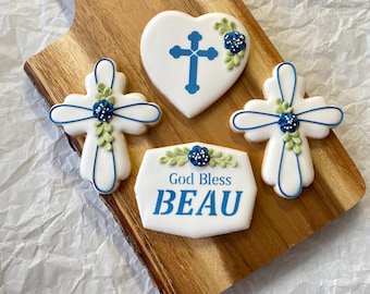 1 Dozen - Personalized Baptism,  Christening, First Communion  Cookies for Boys, Religious Cookies