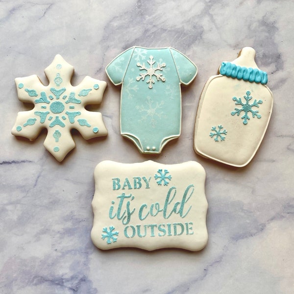 1 Dozen - Baby It's Cold Outside Baby Shower Cookies, Winter Wonderland Baby Shower Favor Cookies