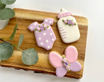 1 Dozen - Butterfly  Baby Shower Cookies, Pink and Lavender Baby Shower Favor Cookies