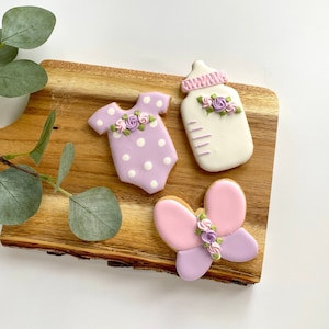 1 Dozen - Butterfly  Baby Shower Cookies, Pink and Lavender Baby Shower Favor Cookies