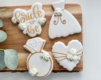1 Dozen - Gold Bride to Be Bridal Shower Cookies Favors, Wedding Cookie Favors, Bachelorette Cookie Favors