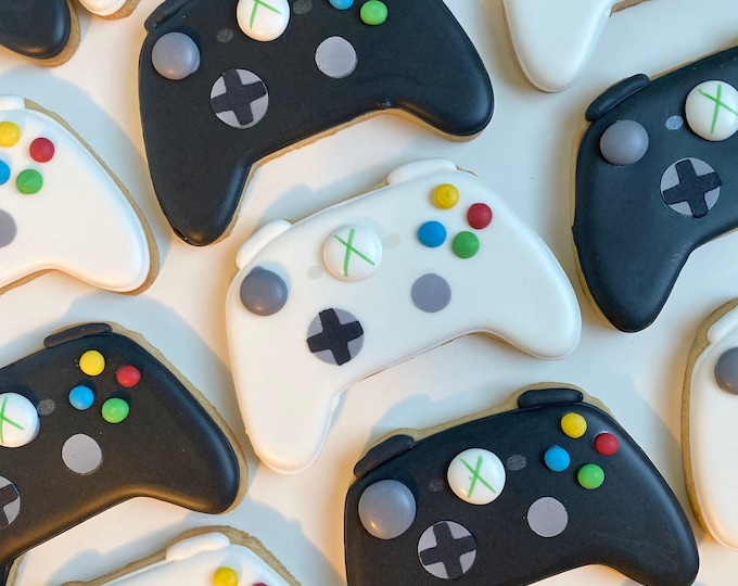 Next Ship Date is 9/18 - 1 Dozen - Video Game Controller Decorated Sugar Cookie Favors
