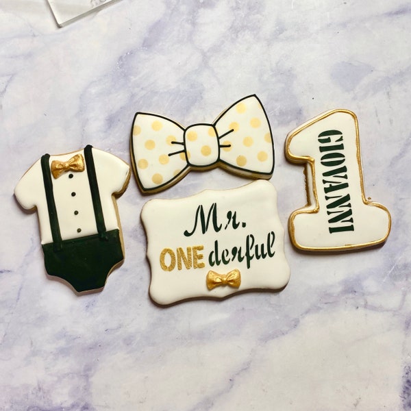 1 Dozen - Personalized Mr. ONEderful Birthday Cookies,  1st Birthday Cookies, First Birthday Favors, Onederful Birthday Boy