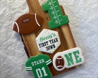 1 Dozen - Personalized First Year Down Football Custom Decorated Sugar Cookies.