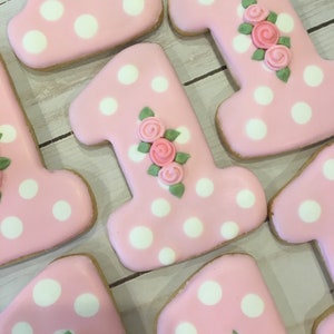 1 Dozen - Birthday Age Party Cookies, Floral 1st Birthday Cookies, Birthday Number Favors for Girls