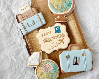 1 Dozen  - Traveling from Miss to Mrs. Bridal Shower Decorated Sugar Cookies, Bachelorette Cookie Favors - 1 Dozen