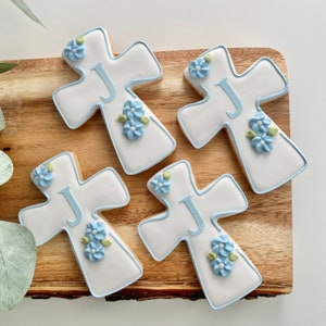 1 Dozen - Communion Favors for Boys,  Personalized Baptism Cross Cookie Favors,  Edible Communion Favors