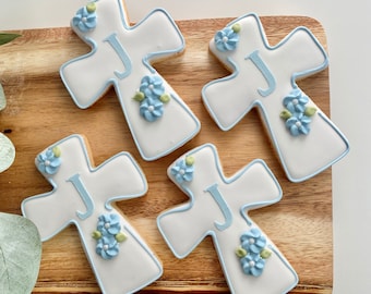 1 Dozen - Communion Favors for Boys,  Personalized Baptism Cross Cookie Favors,  Edible Communion Favors