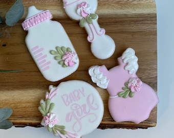 1 Dozen -  Baby Shower Favors For Girls, Boho Baby Cookies, Baby in Bloom Flower Cookie Favors
