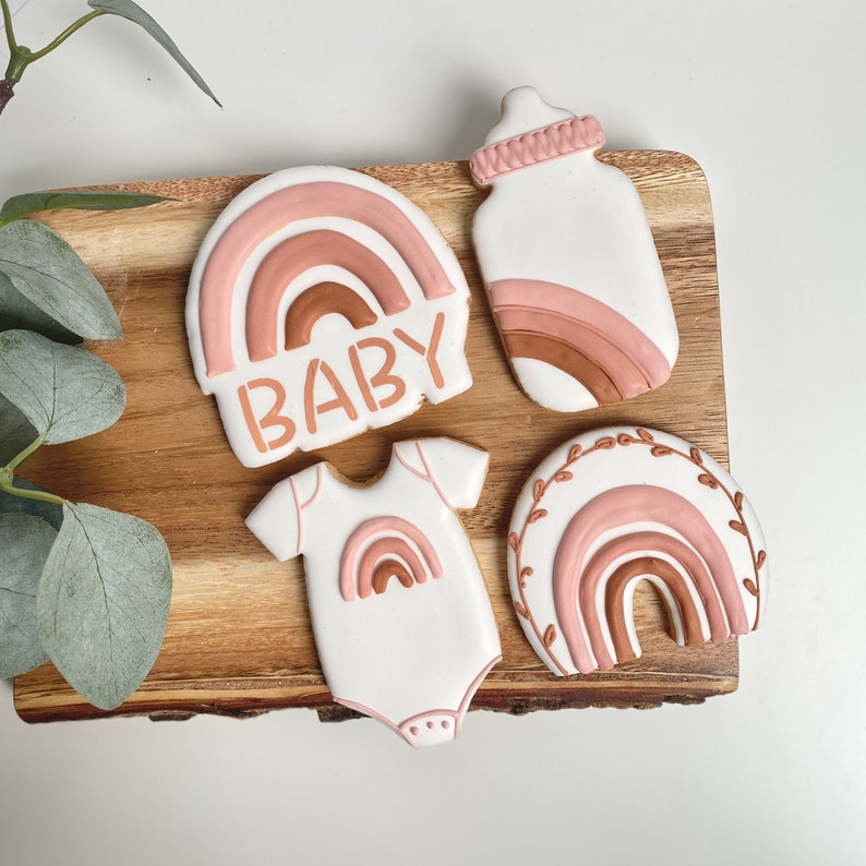 Boho Rainbow Baby Shower Cookie Favor Baby Cookies Flower Etsy
