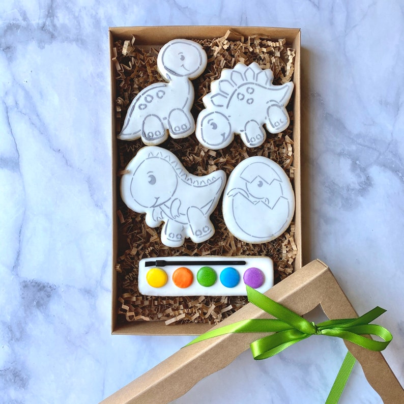 Paint Your Own Cookie Kids Activity Kits, Unicorn or Dinosaur Themes Kids Birthday Party Krafts Dinosaur